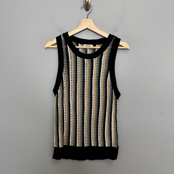 525 AMERICA krista stripe open stitch crochet sleeveless sweater size M - Picture 1 of 7